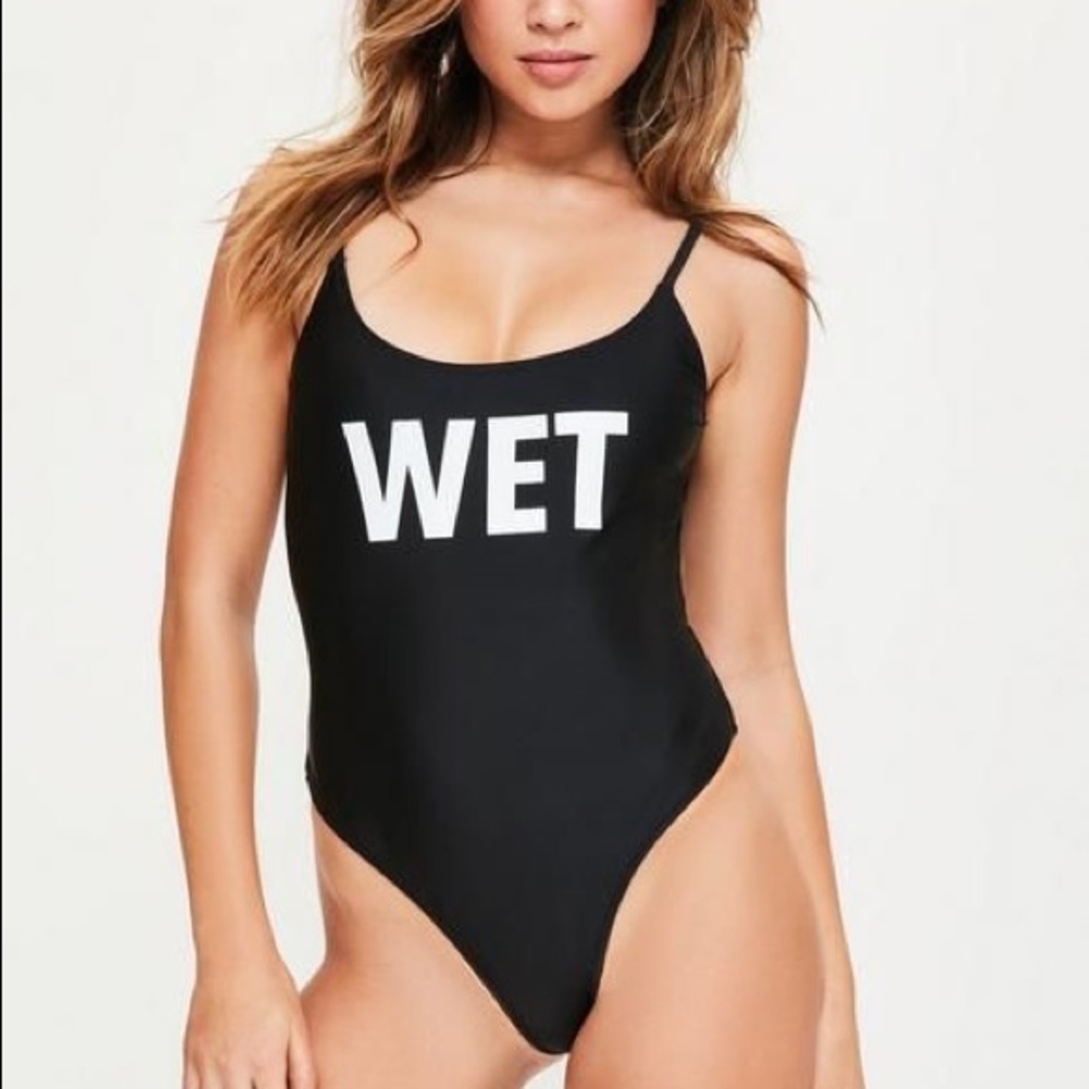 Missguided Black Slogan Swimsuit